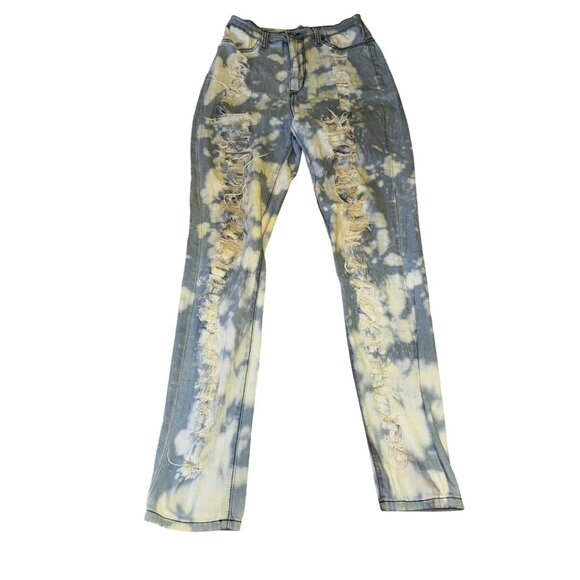 Aphrodite Denim - Tie-Dye Distressed Light Wash Denim Jeans Size 15 By Aphrodite Bleached Ripped